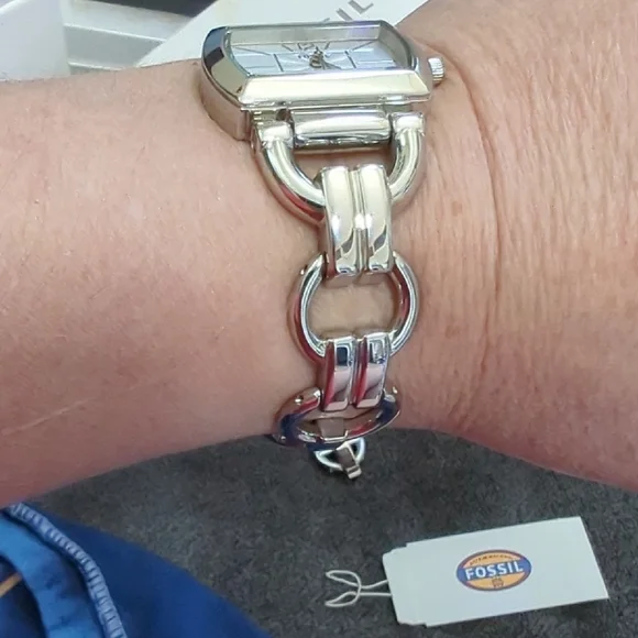 Fossil Silver Chain-Link Watch with Rectangular Face - Picture 2 of 3